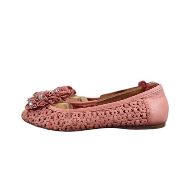 Report Shoes Womens 7 Flats Slip On Woven Peep Toe Ruffle Embellished Fashion - Picture 3 of 16